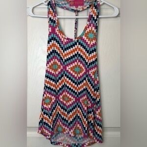 MacBeth Collections Pink Blue Geometric Summer lHalter style  Top size Medium